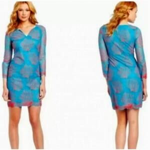 Lilly Pulitzer Wendy Snorkel Blue Coral Mesh Lace Dress Sz 0